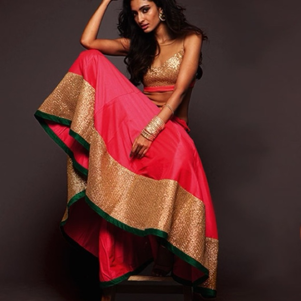 Jewel Pink lengha skirt with Sequin Trellis. This is brand NEW with tags.